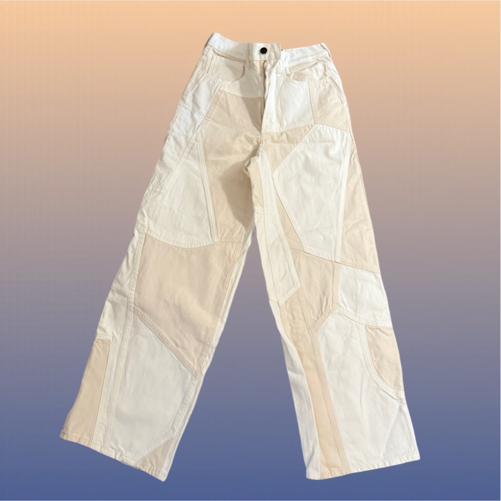 Zara Patchwork Wide Leg Relaxed Fit Denim Pants